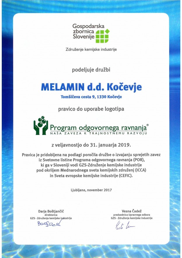 Podelitev certifikata o odgovornem ravnanju za leto 2018